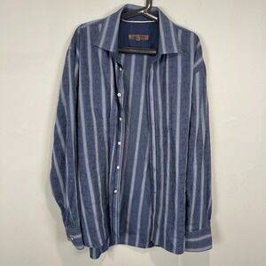 Blue Designer Men's Button Down Striped Floral Long Sleeve Shirt Size XXL